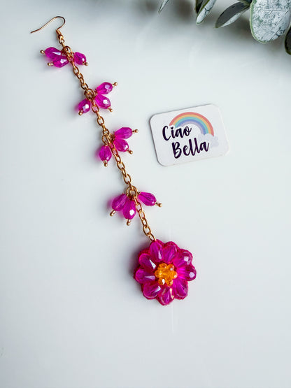 Sparkling Hot Pink Daisy Handmade Beaded Maangtika