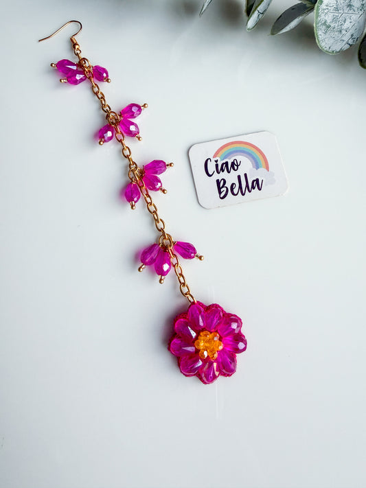 Sparkling Hot Pink Daisy Handmade Beaded Maangtika