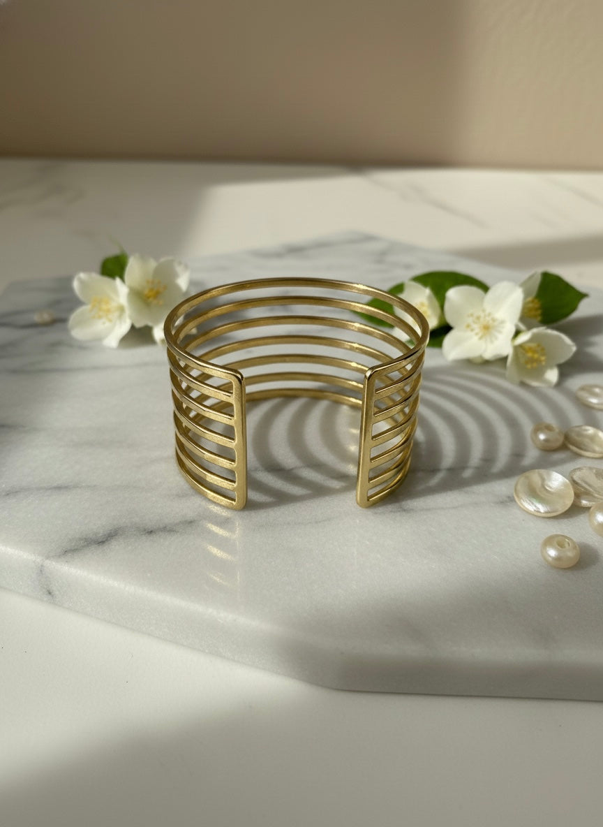Kira Stripes Brass Cuff Bracelet