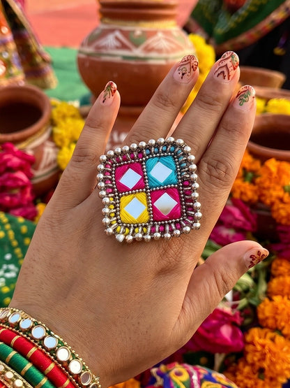 Rangrez Mirror Handmade Beaded Ring