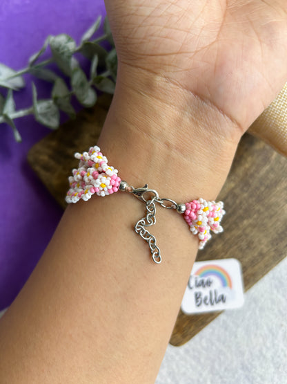 Spring Bloom Blush Pink Daisy Handmade Beaded Bracelet