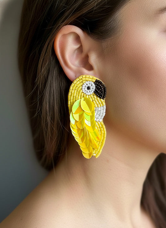 Sunny Yellow Parrot Handmade Beaded Bird Earrings