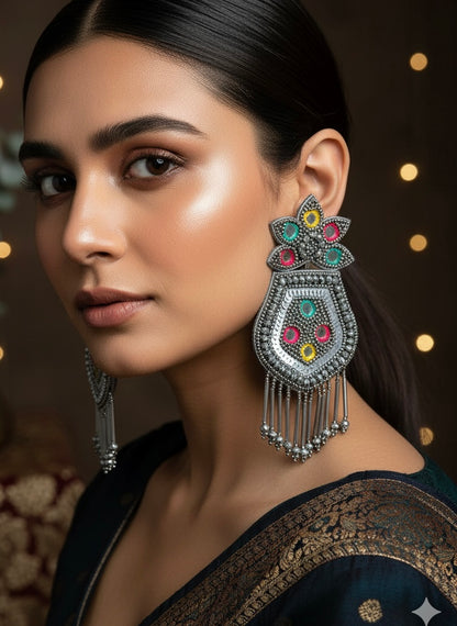 PhoolRaag Mirror Handmade Beaded Earrings