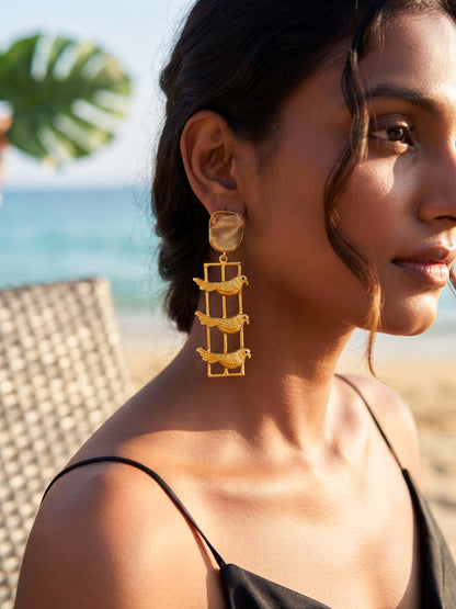 Vanya Bird Mother Of Pearl Handmade Brass Earrings