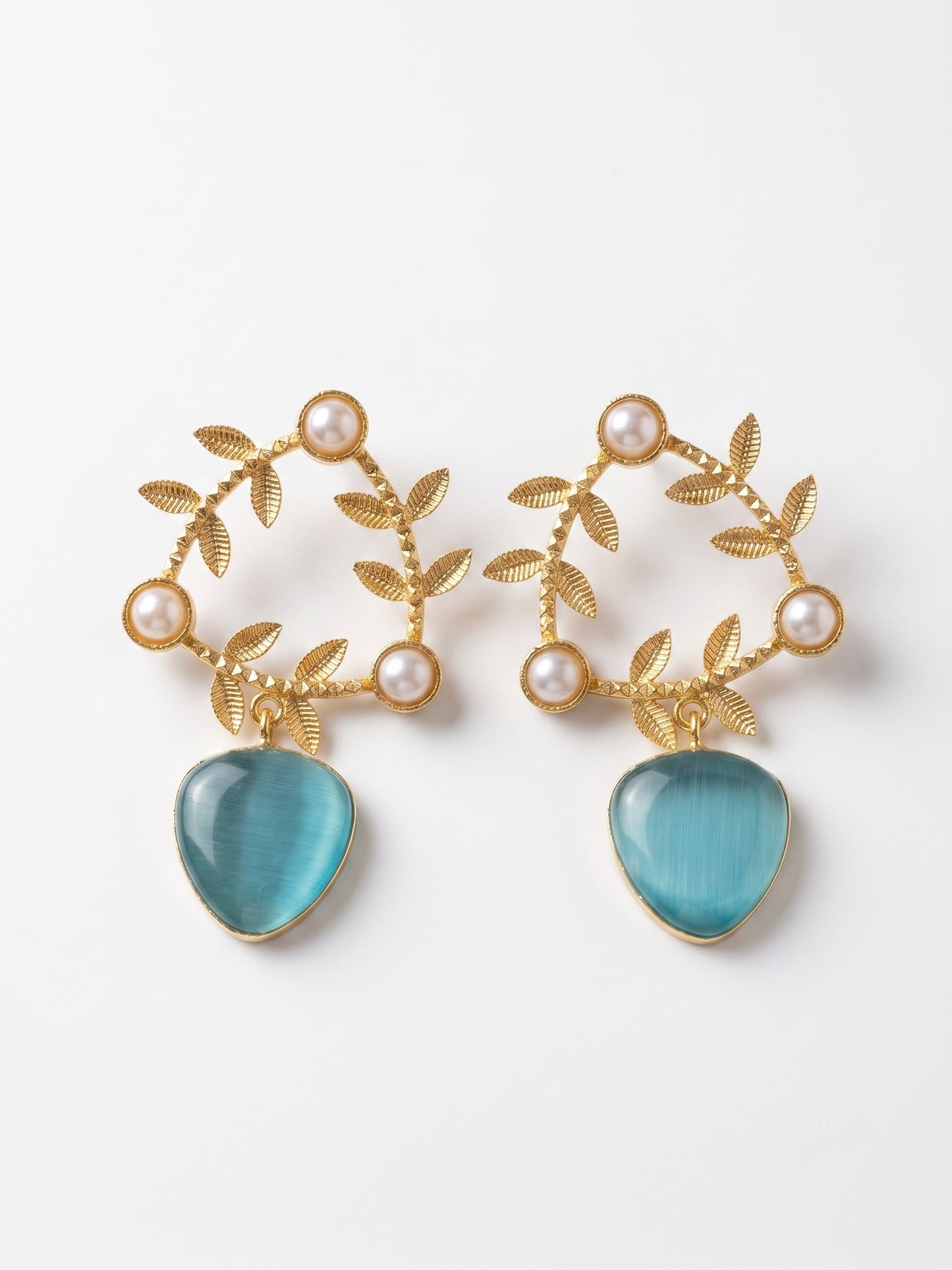 Olivia Aqua Blue Drop Handmade Brass Earrings