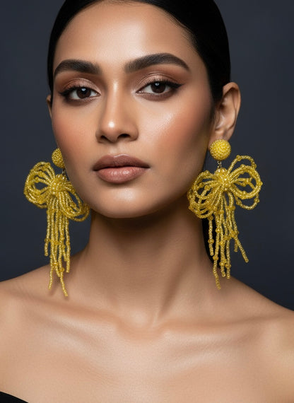 Pookie Bow (Yellow) Handmade Beaded Earrings