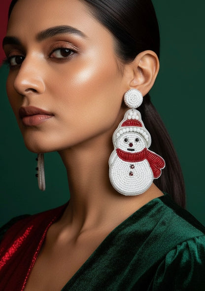 Frosty - The Snowman Handmade Beaded Christmas Earrings
