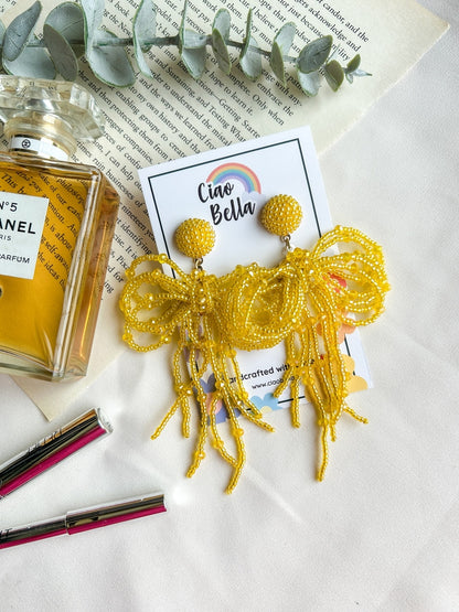 Pookie Bow (Yellow) Handmade Beaded Earrings