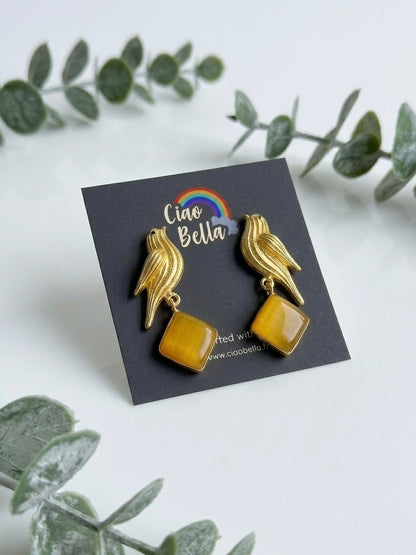 Hello Birdie Handmade Brass Earrings - Yellow Diamond
