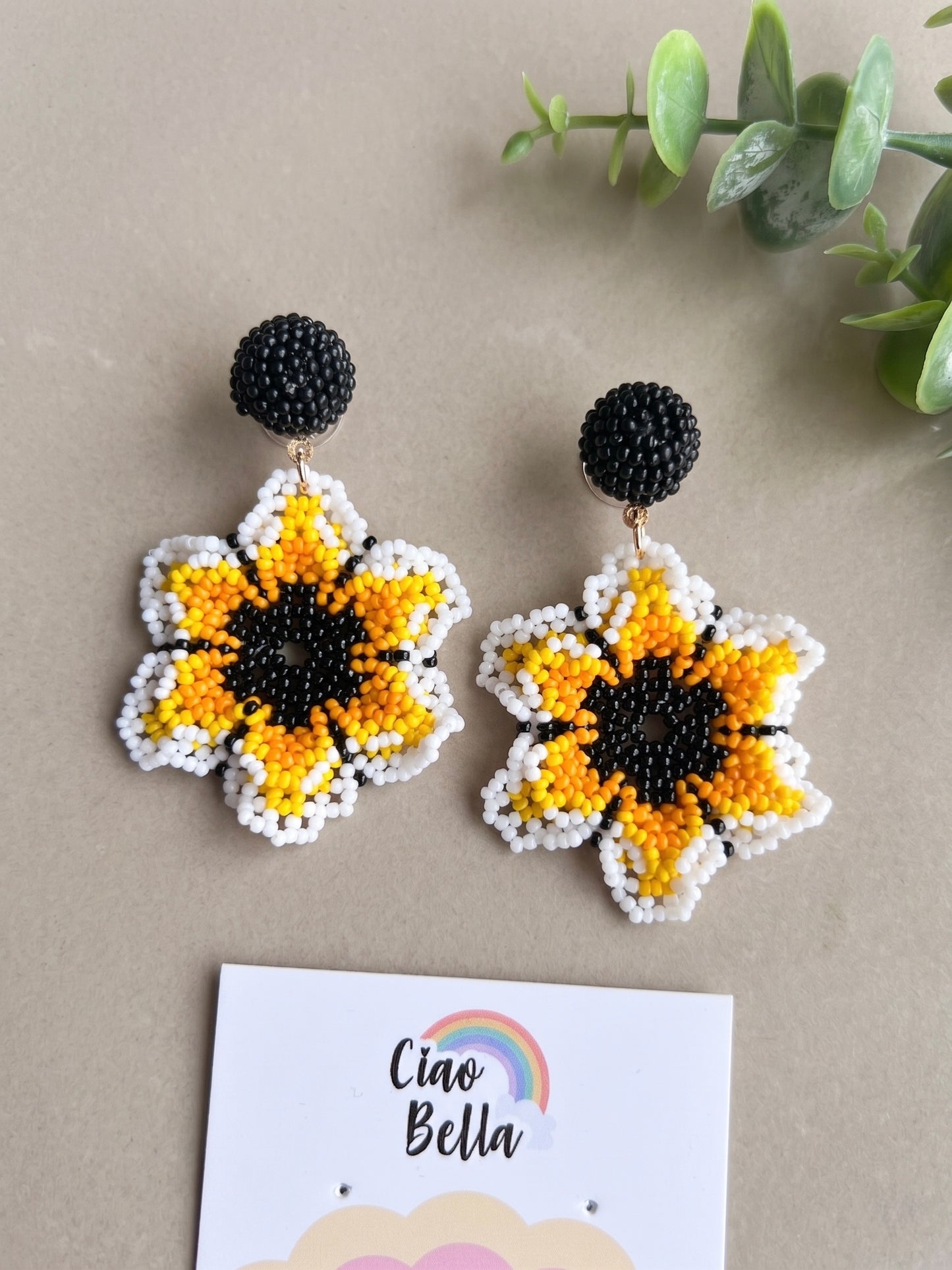 Sun-Kissed Yellow Flower Handmade Beaded Earrings