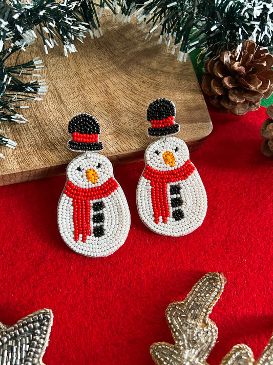 Misty - The Snowman Handmade Beaded Christmas Earrings