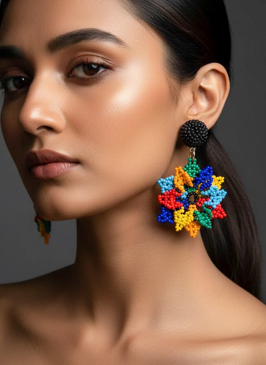 Blossoming Rainbow Flower Handmade Beaded Earrings
