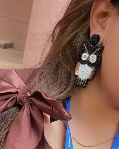 Golden Owl Handmade Beaded Bird Earrings