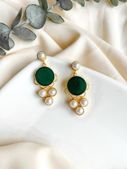Green Druzy Drop Handmade Brass Earrings