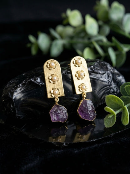 Flora Royale – Amethyst Handmade Brass Earrings