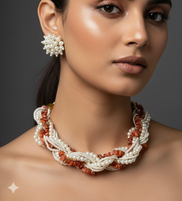 Lehar Pearl Handmade Necklace + Earrings Set