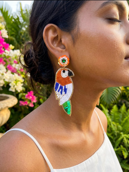 Tiranga Parrot Handmade Tricolour Beaded Bird Earrings