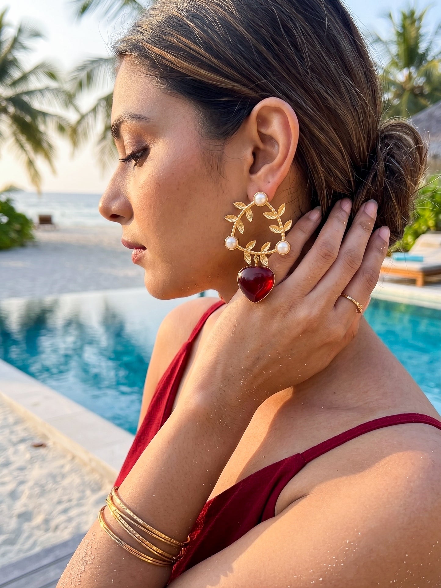 Olivia Deep Red Drop Handmade Brass Earrings
