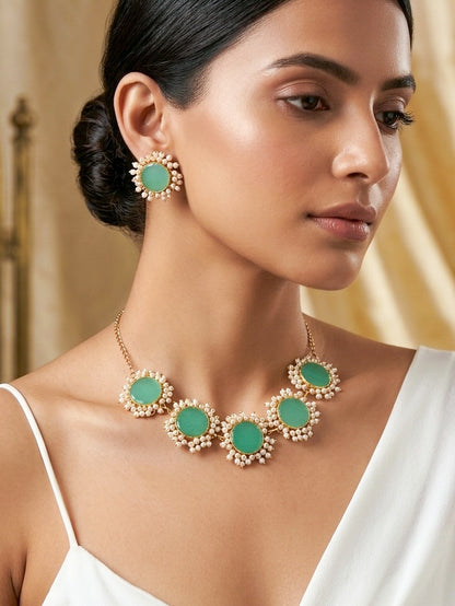 Sitara Green Pearl Handmade Brass Necklace Set