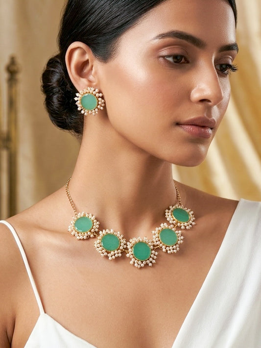 Sitara Green Pearl Handmade Brass Necklace Set