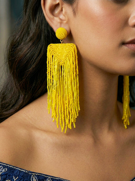 Luxe Sunny Yellow Handmade Beaded Tassel Earrings