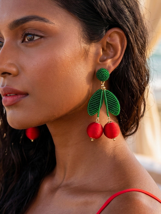 Cherry On Top Red Handmade Beaded Earrings