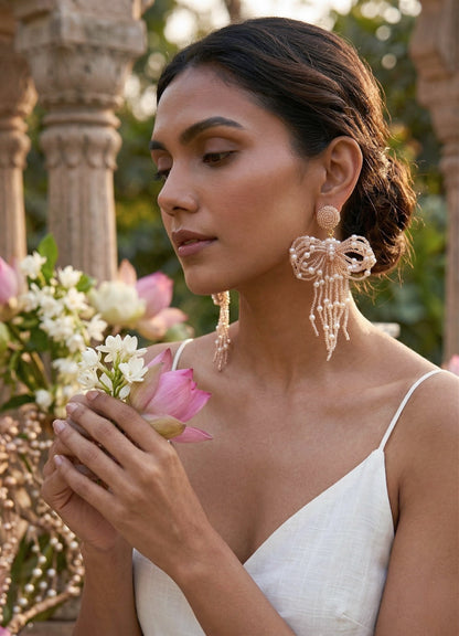 Pookie Bow (Rose Gold) Handmade Beaded Earrings