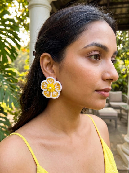 Sunshine Yellow Blossom Handmade Beaded Earrings