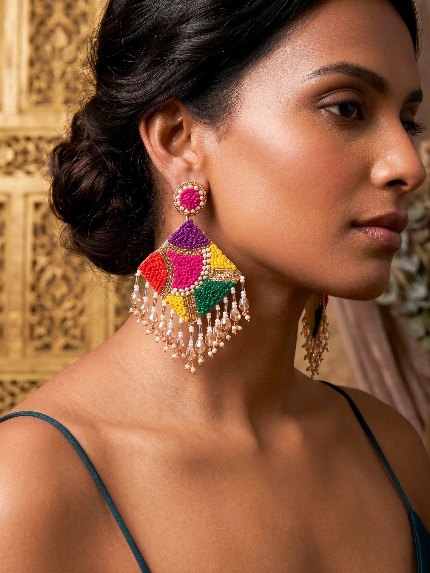 Rainbow Rangoli Handmade Beaded Earrings