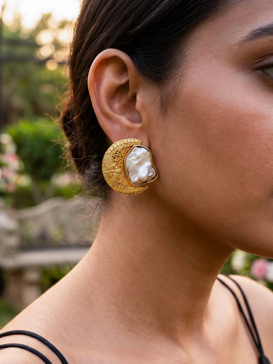 Eclipse Mother of Pearl Handmade Brass Earrings