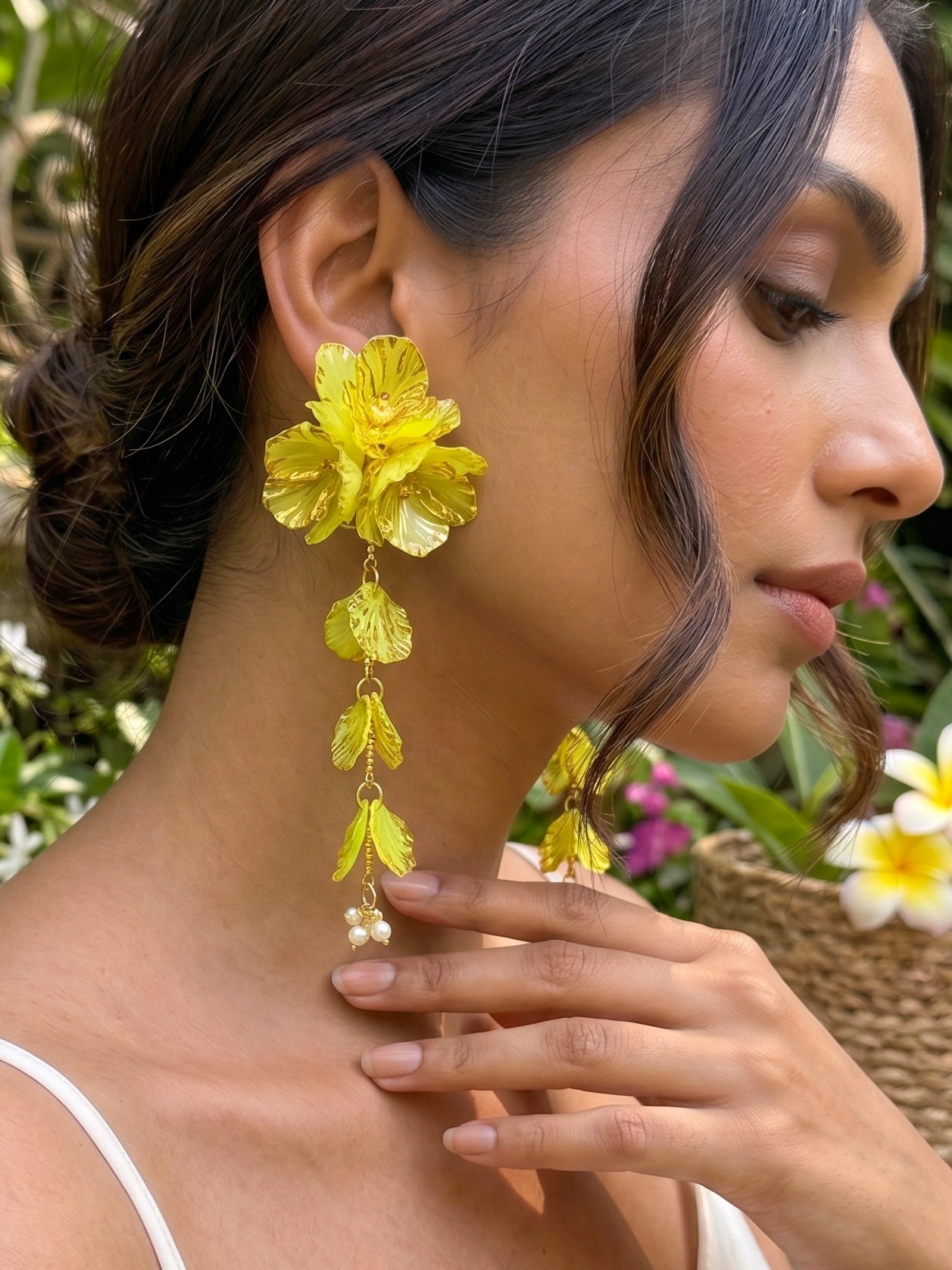 Aurelia Flower Lime Yellow Statement Handmade Beaded Earrings