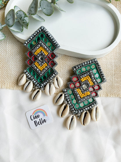 RangRaas Mirror Handmade Beaded Earrings