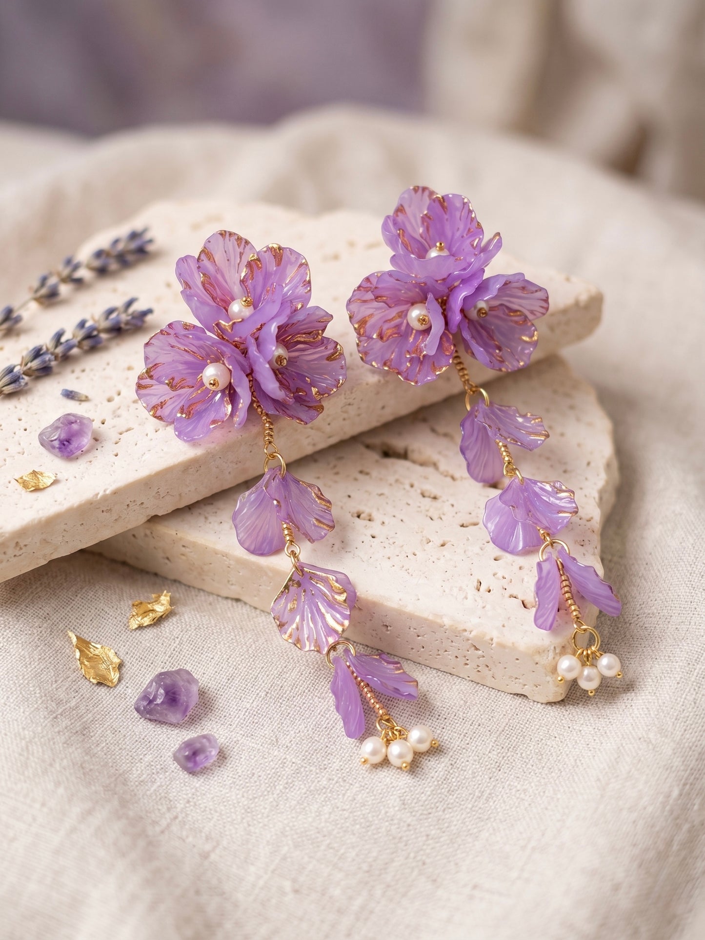 Aurelia Flower Lilac Purple Statement Handmade Beaded Earrings