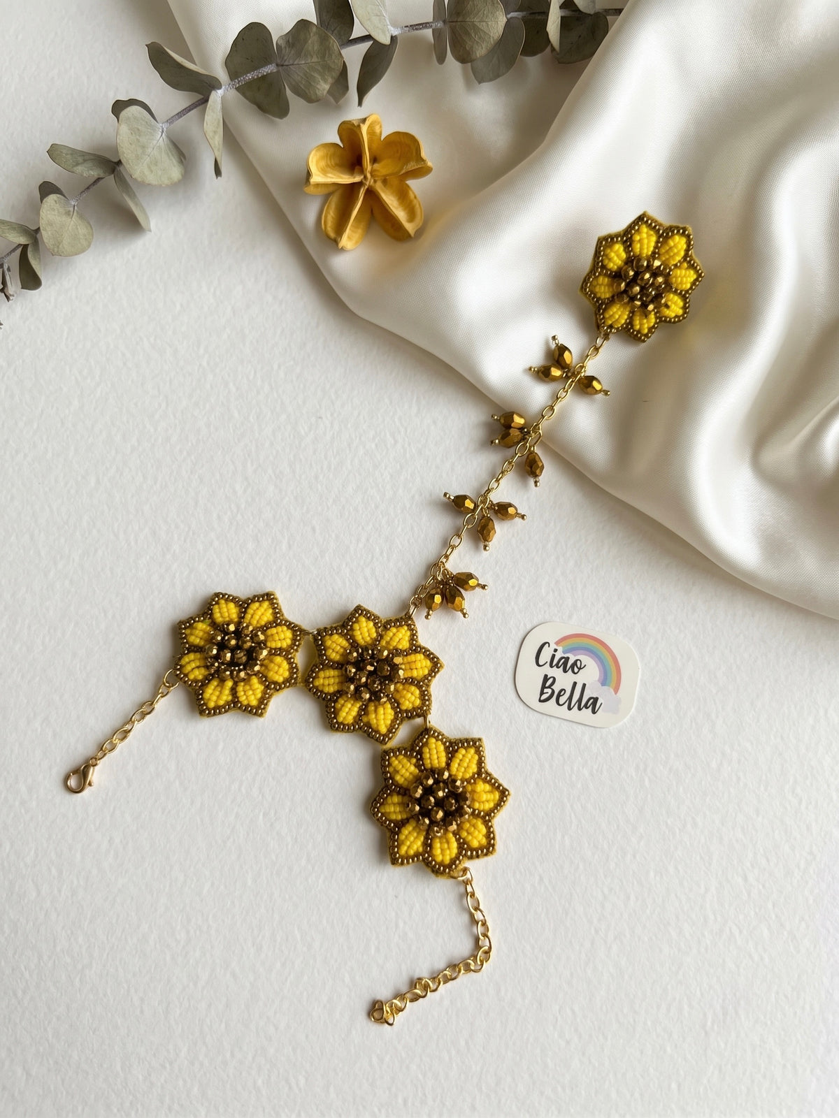 Sunflower Handmade Beaded Hathphool (Single Hand)