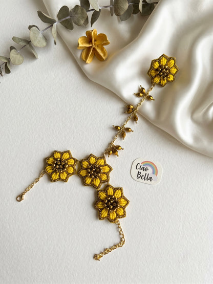 Sunflower Handmade Beaded Hathphool (Single Hand)