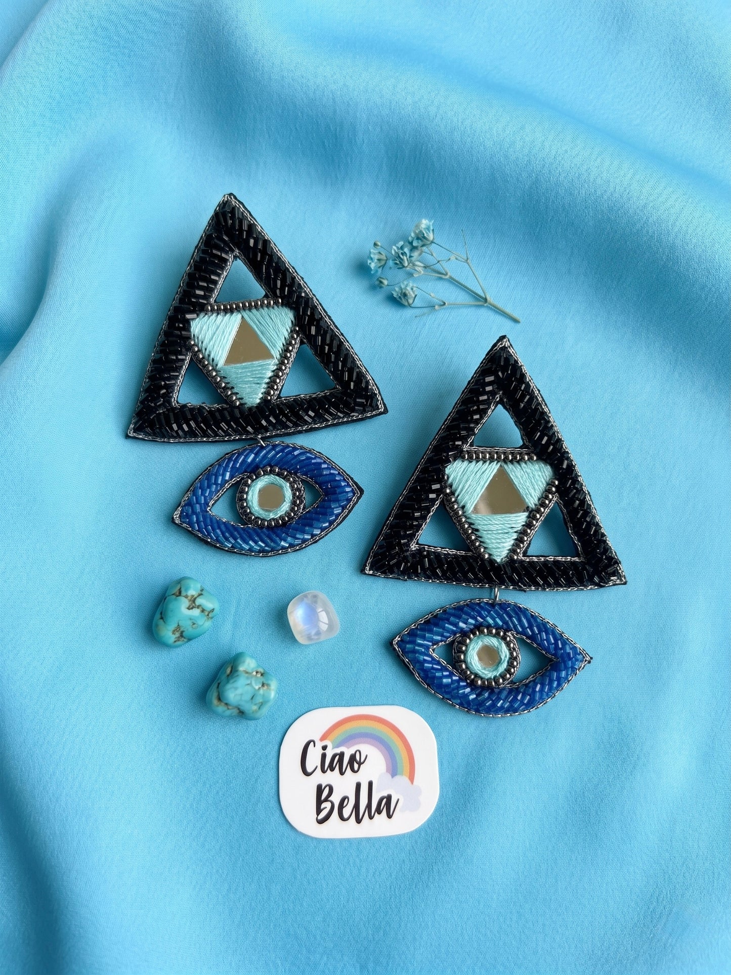 Electric Black & Blue Evil Eye Handmade Beaded Earrings