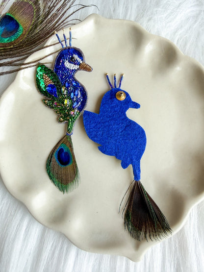 Regal Peacock Blue Green Handmade Beaded Bird Earrings