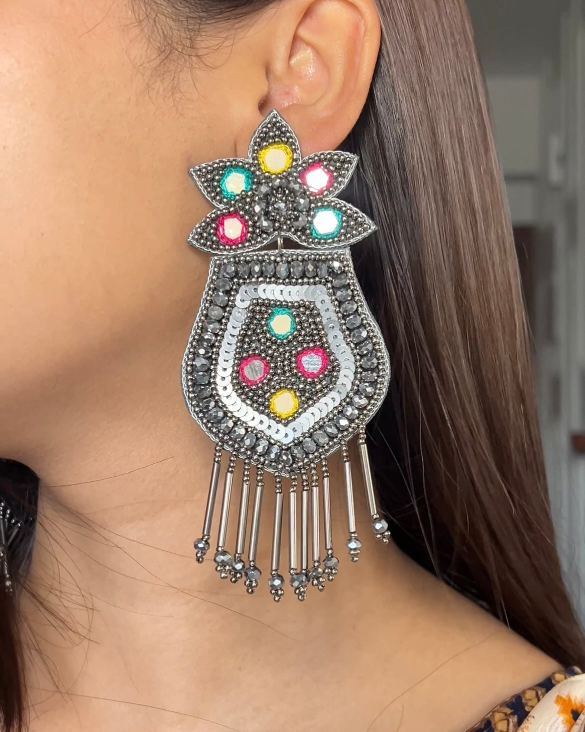 PhoolRaag Mirror Handmade Beaded Earrings