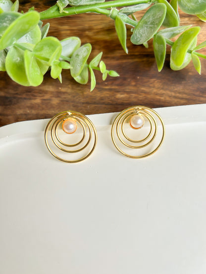 Lena Brass & Pearl Earrings