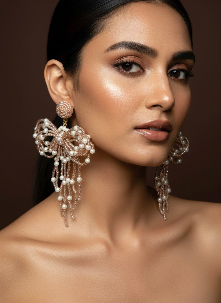 Pookie Bow (Rose Gold) Handmade Beaded Earrings