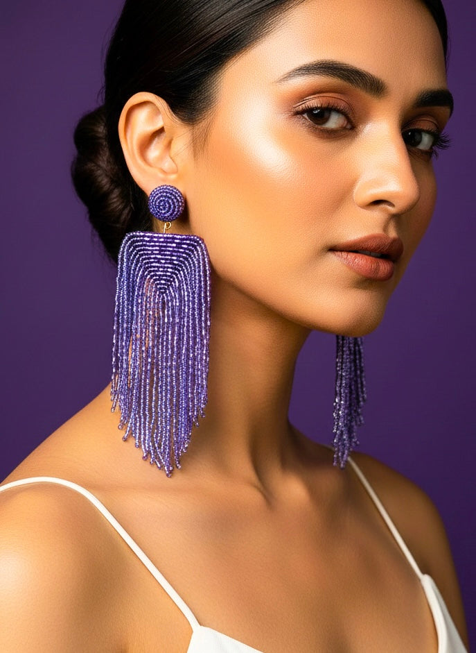Luxe Lavender Handmade Beaded Tassel Earrings