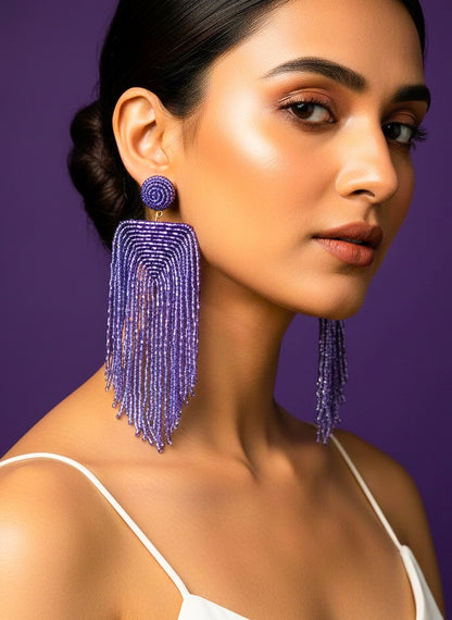 Luxe Lavender Handmade Beaded Tassel Earrings