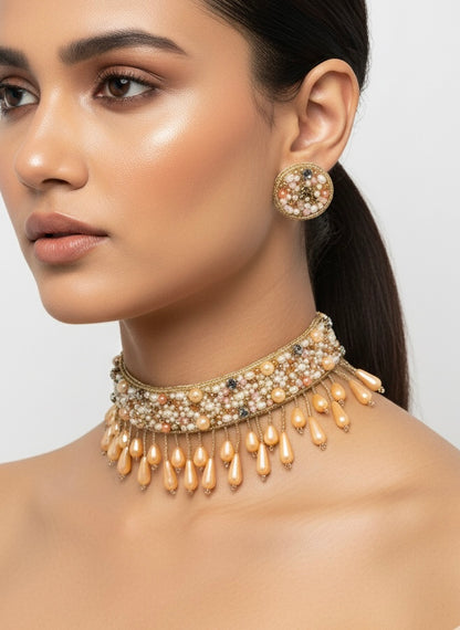 Blushing Gold Handmade Beaded Choker Set