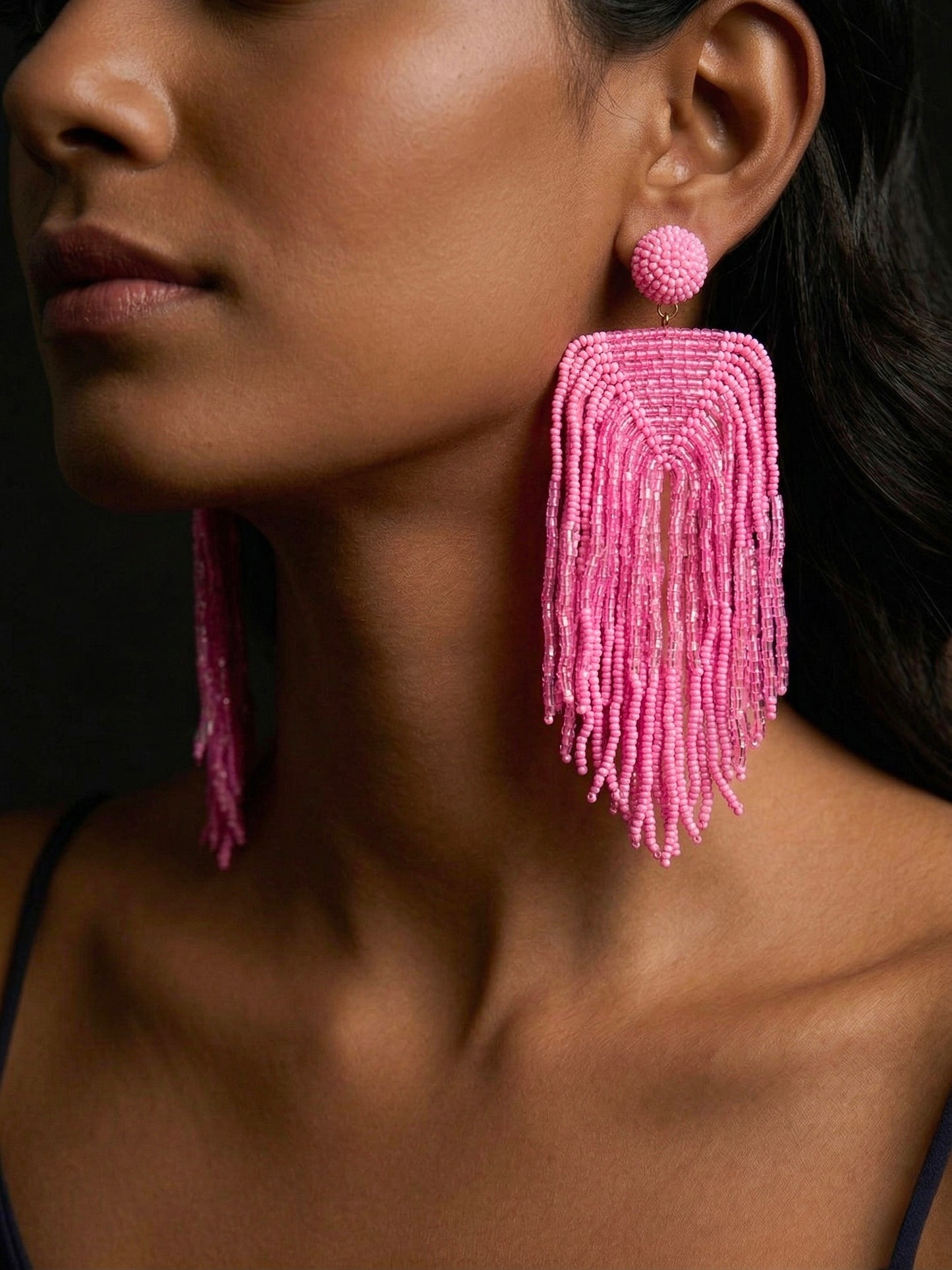 Luxe Blush Pink Handmade Beaded Tassel Earrings
