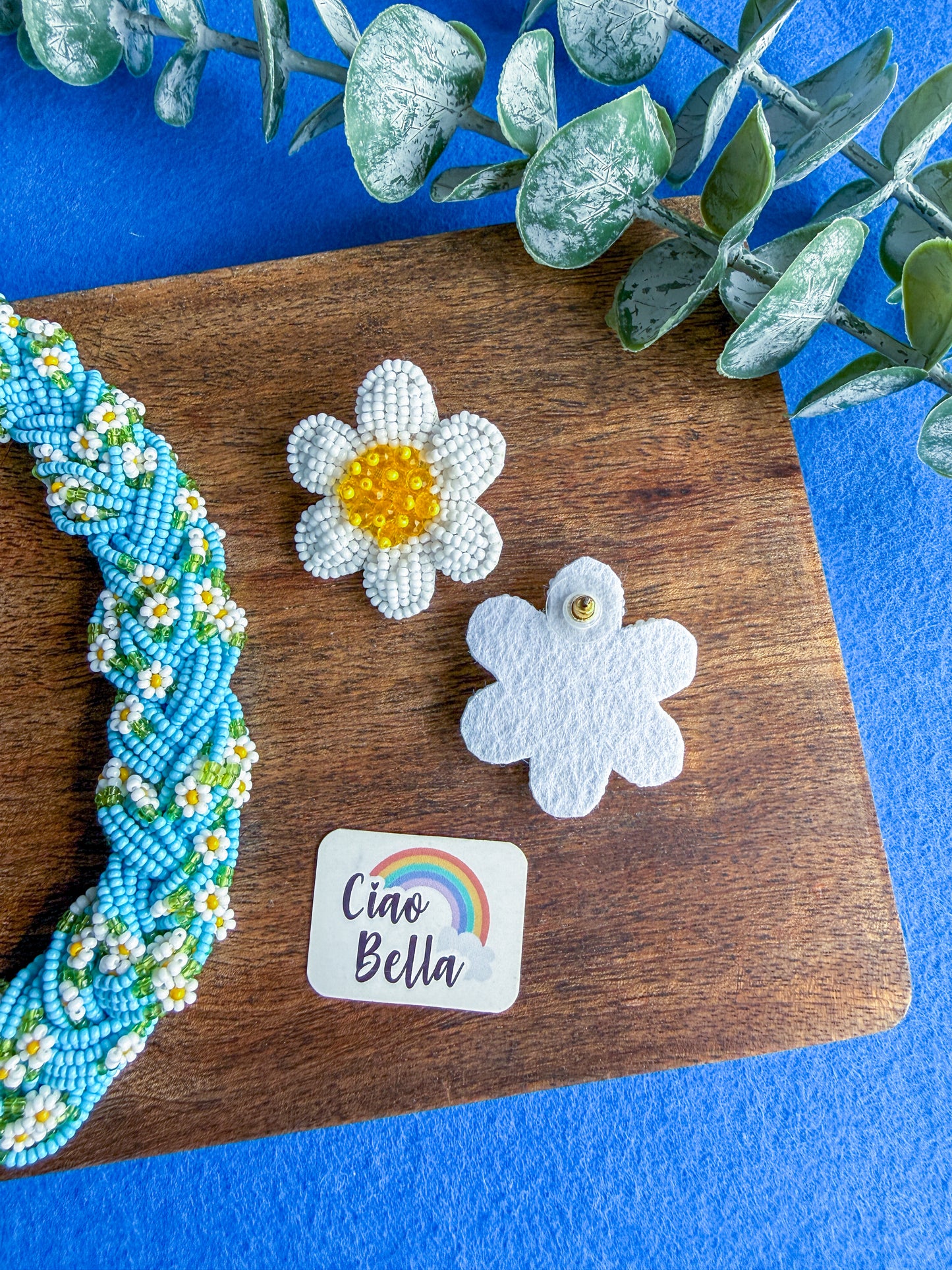 Luxe Flora Aqua Blue Handmade Beaded Necklace + Earrings Set