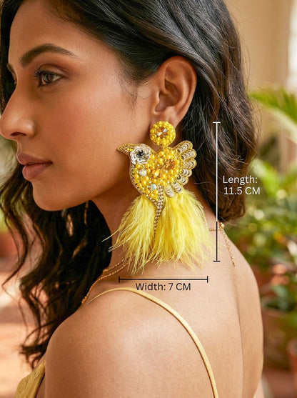 Glamorous Yellow Birdies Handmade Beaded Bird Earrings