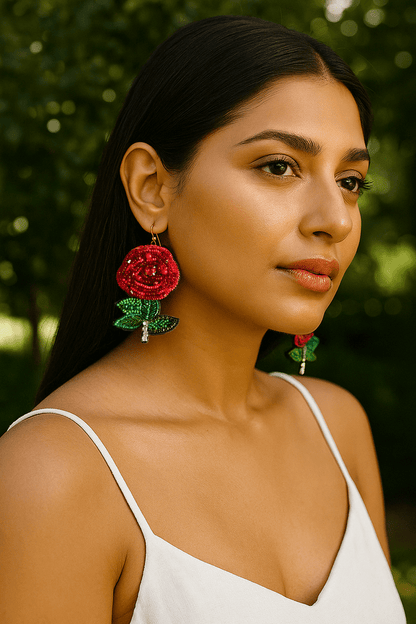 Rosabelle Handmade Beaded Rose Flower Earrings