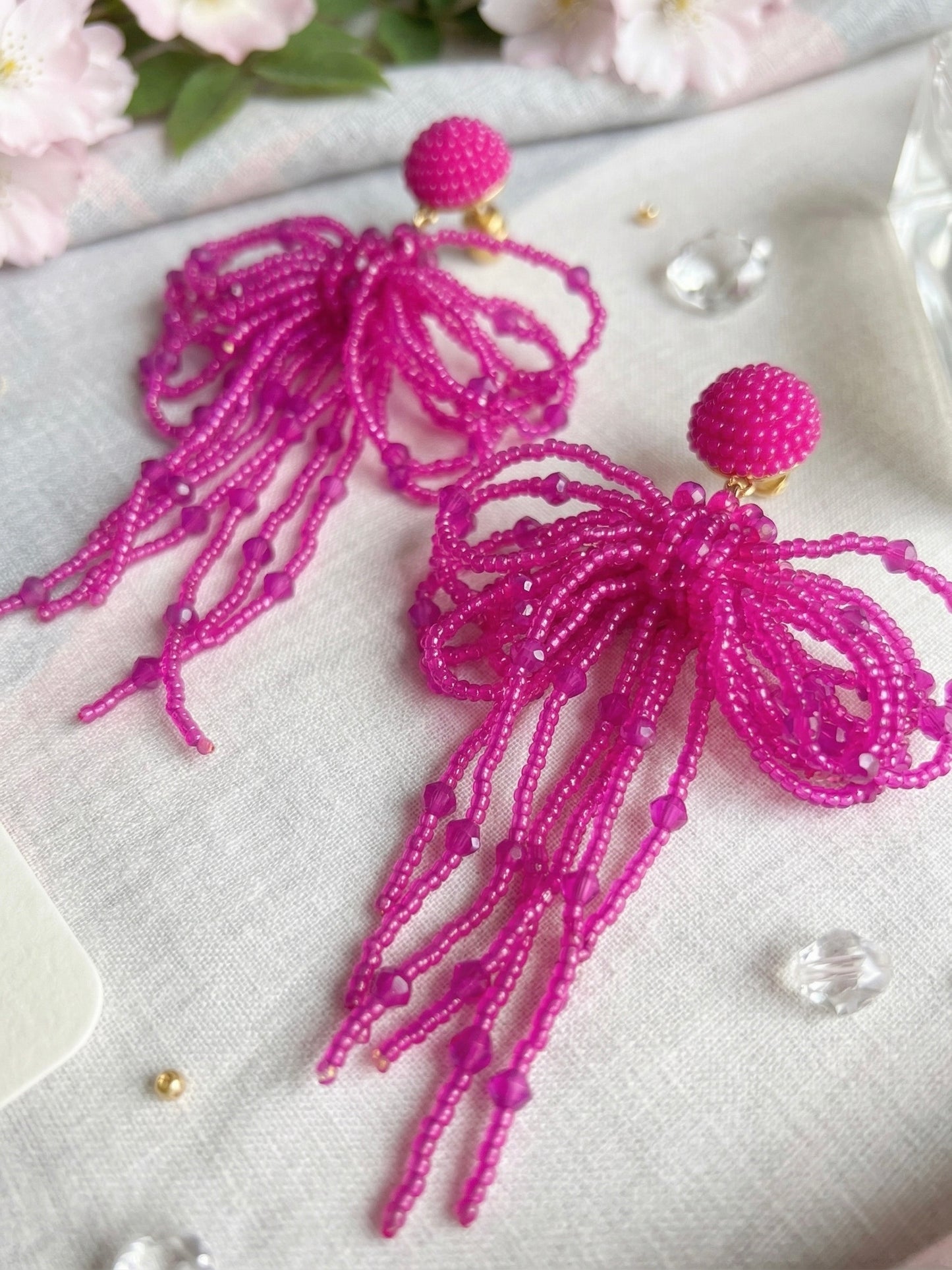 Pookie Bow (Pink) Handmade Beaded Earrings