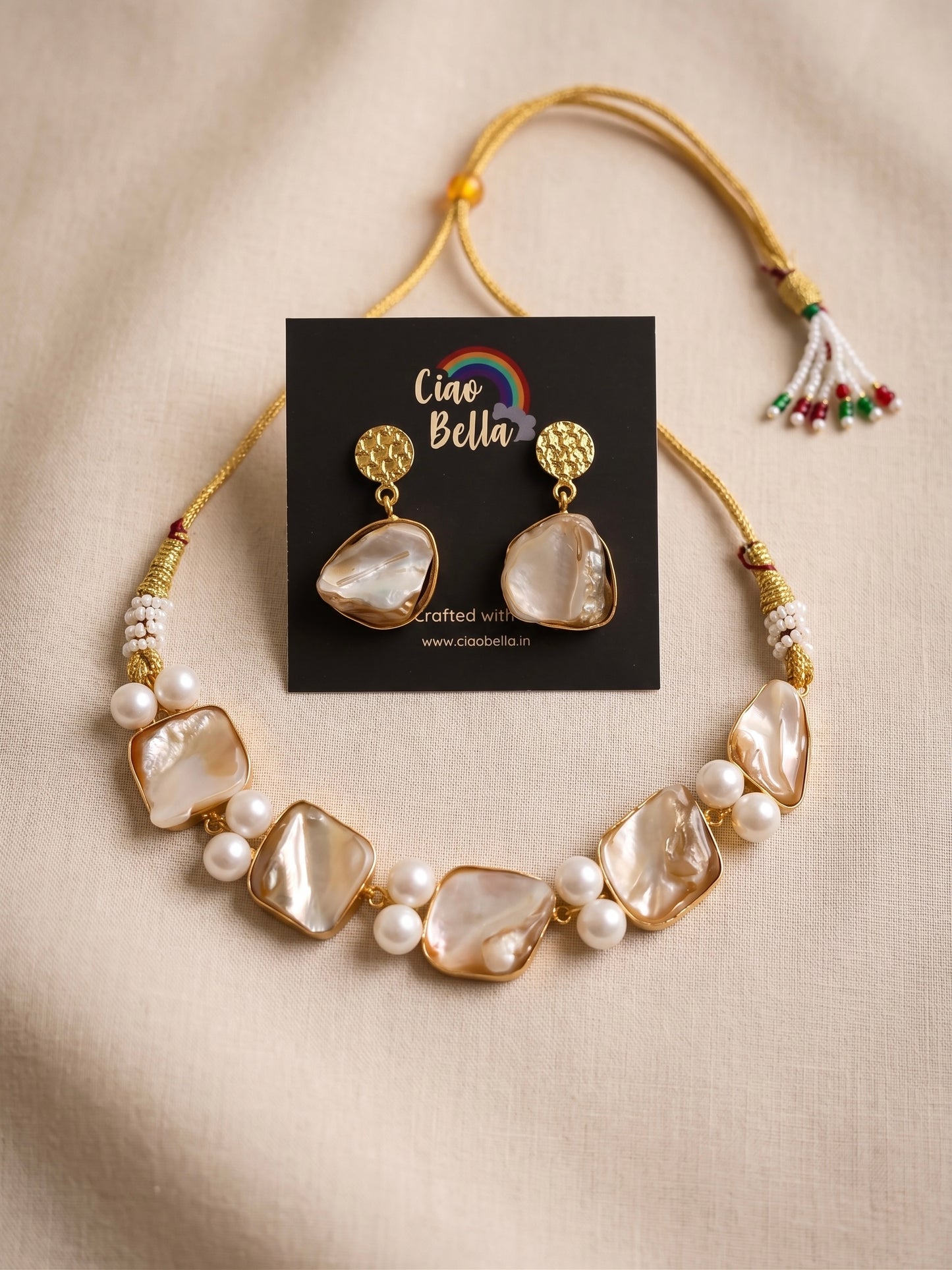 Mother Of Pearl Handmade Brass Necklace Set