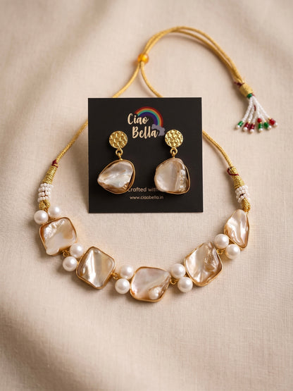 Mother Of Pearl Handmade Brass Necklace Set